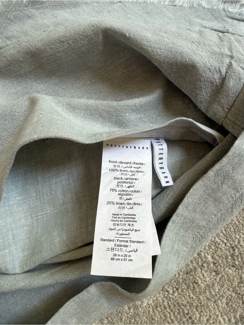 Set Of 2 Pottery Barn 100% Linen Standard Shams Blue Frey Edge